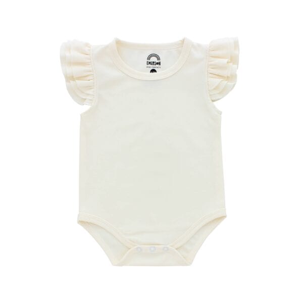 Pretty baby onesie with flutter sleeves in ivory