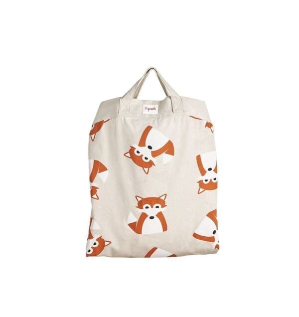 Playmat bag with handles and strong velcro easily scoops up toys for easy cleanup and storage. Cute fox pattern.