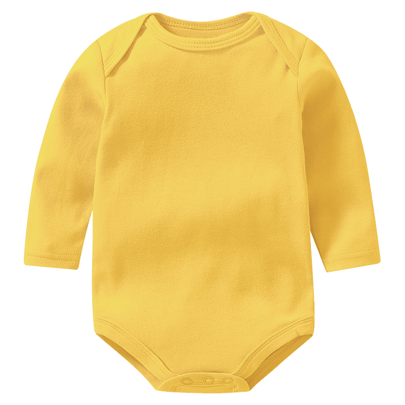 Yellow long sleeve organic cotton baby onesie