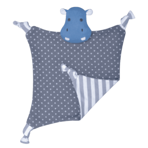 Blue and white hippo baby blanket