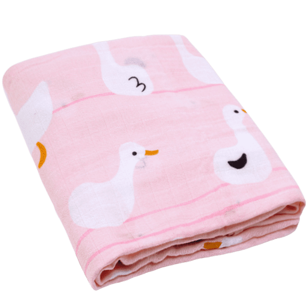 Pink baby swaddle blanket with ducks