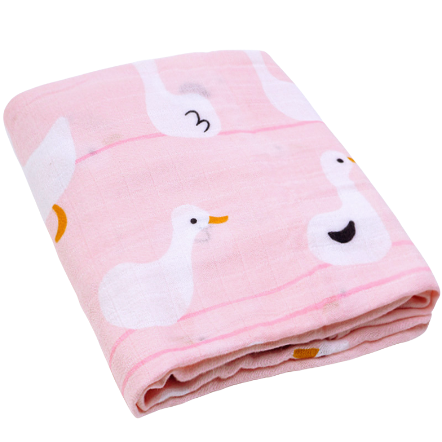 Pink baby swaddle blanket with ducks
