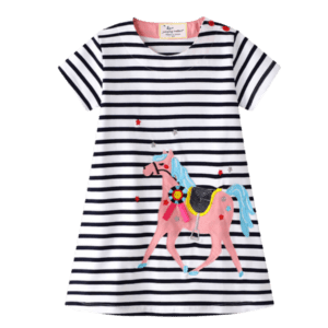 Little girls summer short sleeve dress with horse applique on front
