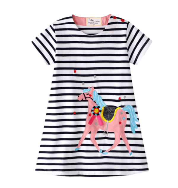Little girls summer short sleeve dress with horse applique on front