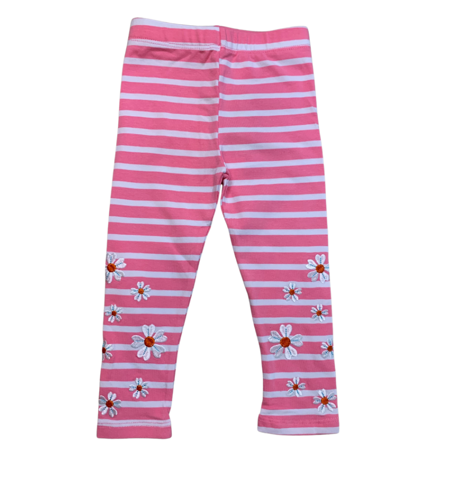 Pink Girls leggings with white embroidered flowers