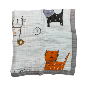 baby blanket with kitty cat design and grey edging