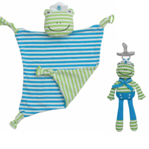 Baby lovey and pacifier clip set blue and green sailor frog