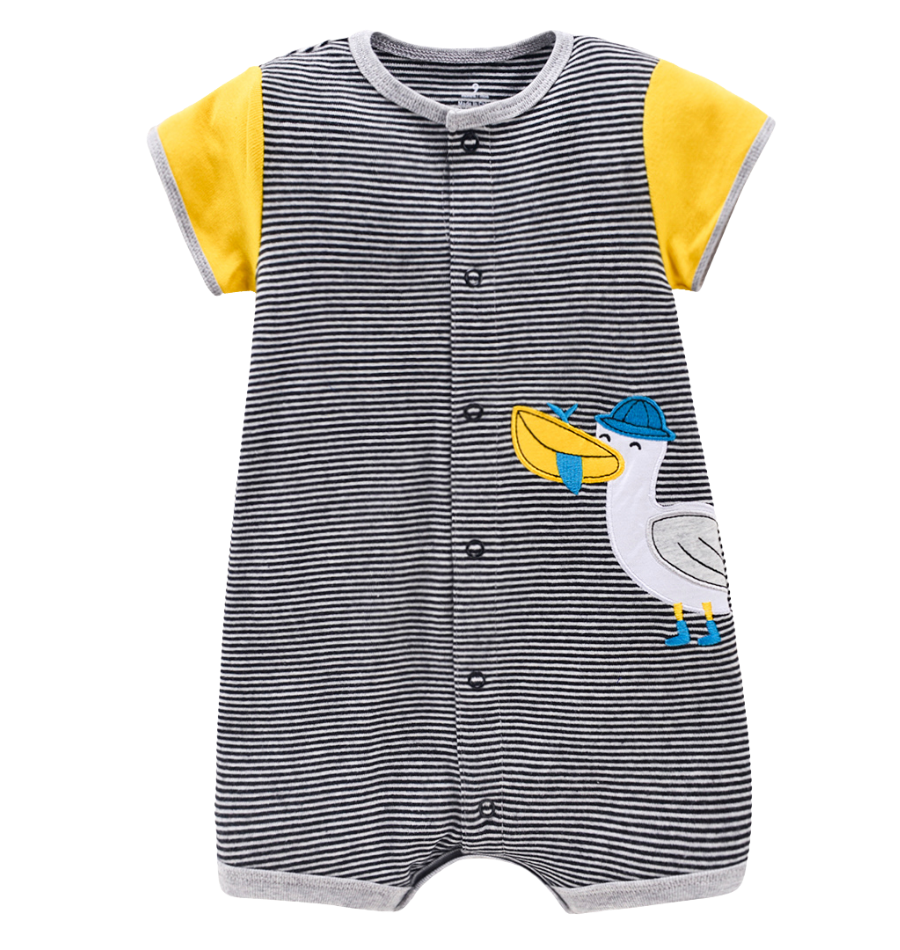 Boys summer romper snap up front with cute pelican applique