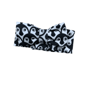 Pretty Baby girl headband hair bow with black and white penguins