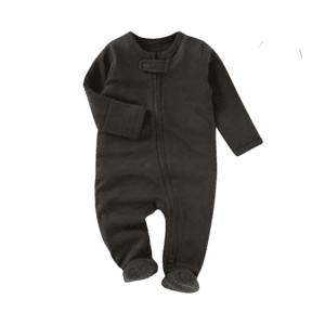 Infant footed sleeper Dark earthy grey baby zip up footie sleeper with non-slip bottoms