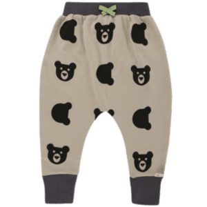 Beige and black Little kids sweatpants with bear cub design all over