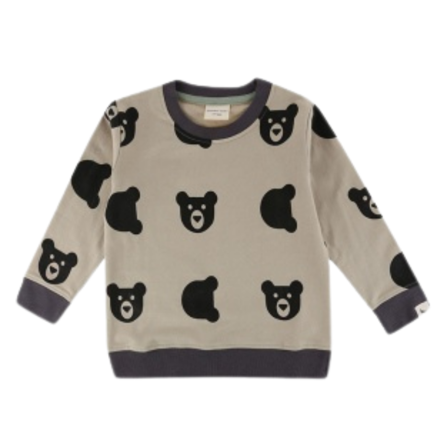 Beige and black Little kids sweatshirt with bear cub design all over