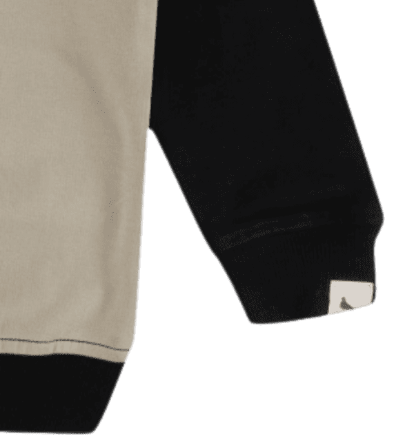 Color block beige and black toddler sweatshirt with embroidered bearface on front