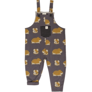 Little kids grey organic cotton overalls with cute hamster design