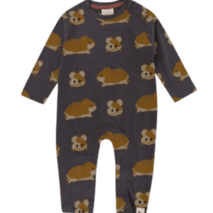 Baby grey organic cotton playsuit romper with cute hamster design