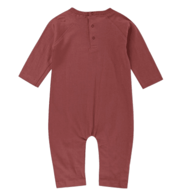 Pink baby organic cotton playsuit romper with cute embroidered bear face