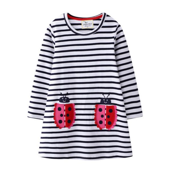 Little Girls Long sleeve dress with lady bug appliques