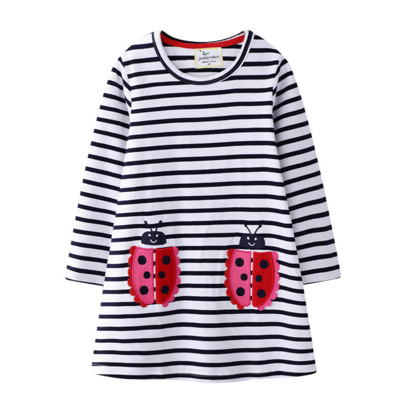 Little Girls Long sleeve dress with lady bug appliques