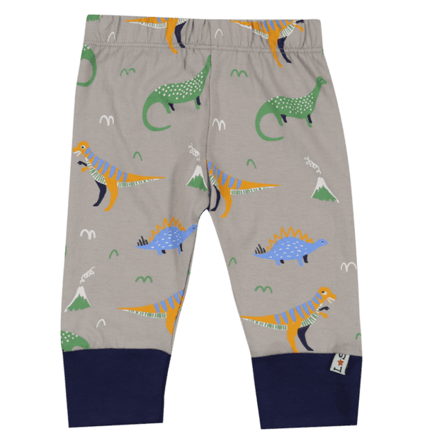 2 pack baby boys pants grey with multi color dinosaurs and navy blue detail