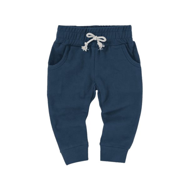 Navy blue organic Baby Sweatpants with pockets and elastic waist