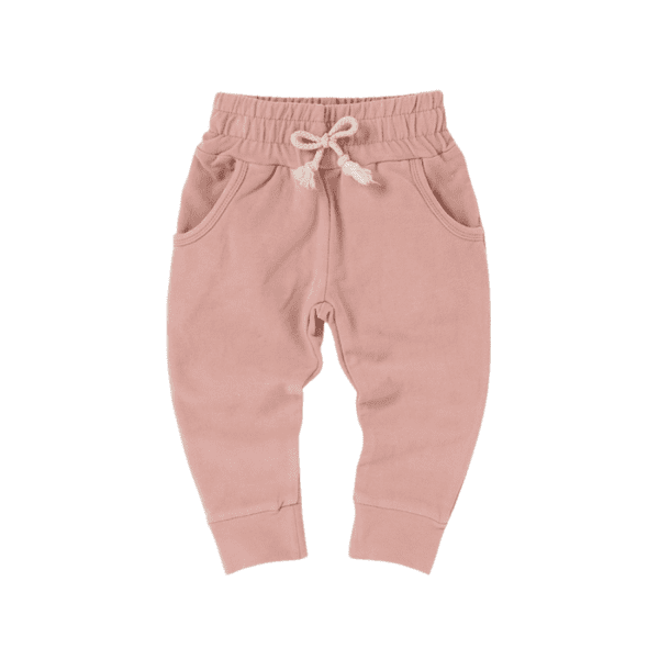 Pink organic Baby Sweatpants with pockets and elastic waist