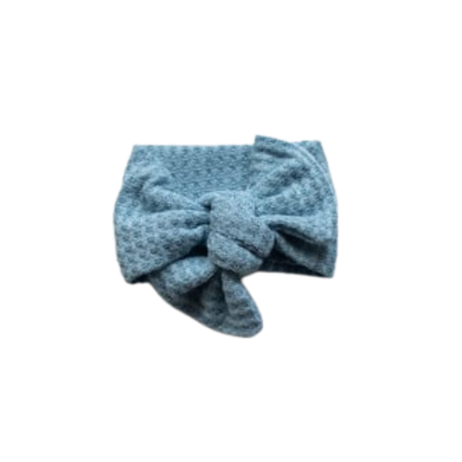 blue waffle knit baby headband bow